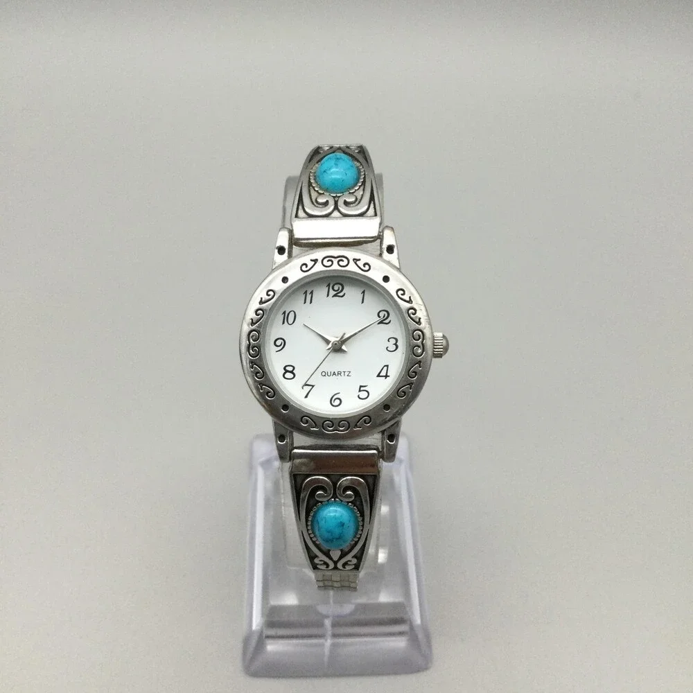 Accutime Southwest Womens Watch 25mm Silver Tone Expansion Bracelet New Battery